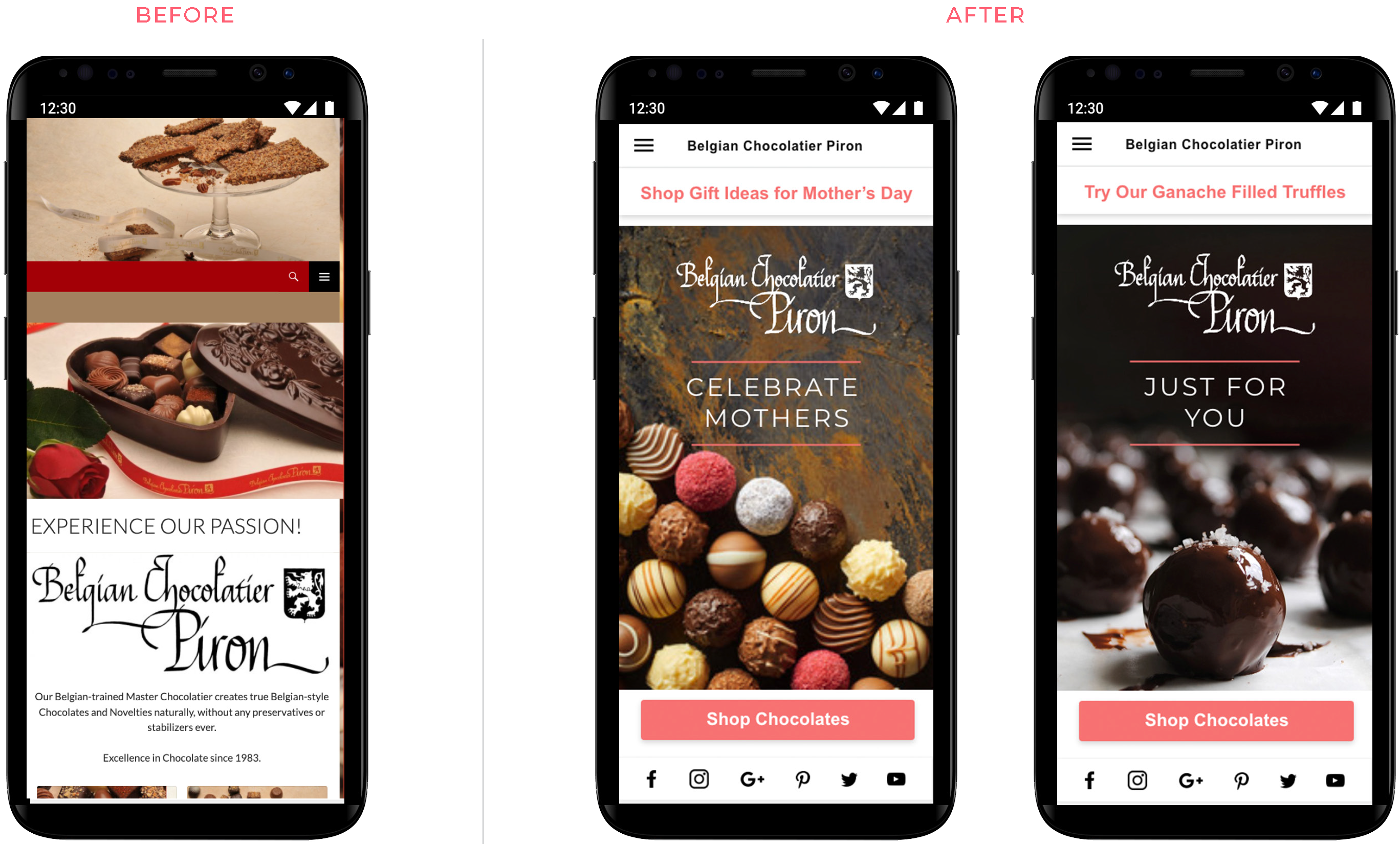Belgian Chocolate Piron mobile home page