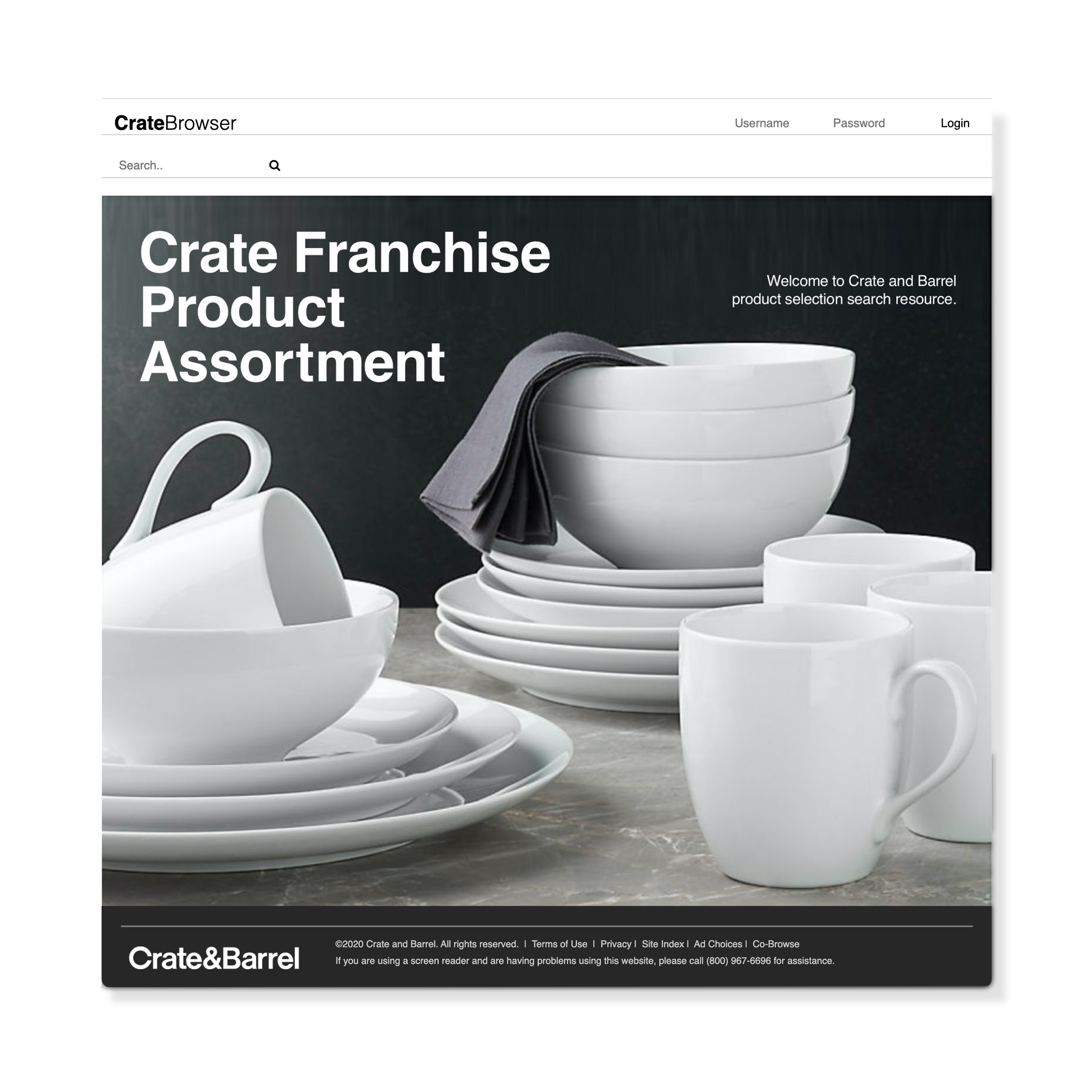Crate&Barrel Franchise Product Assortment site
