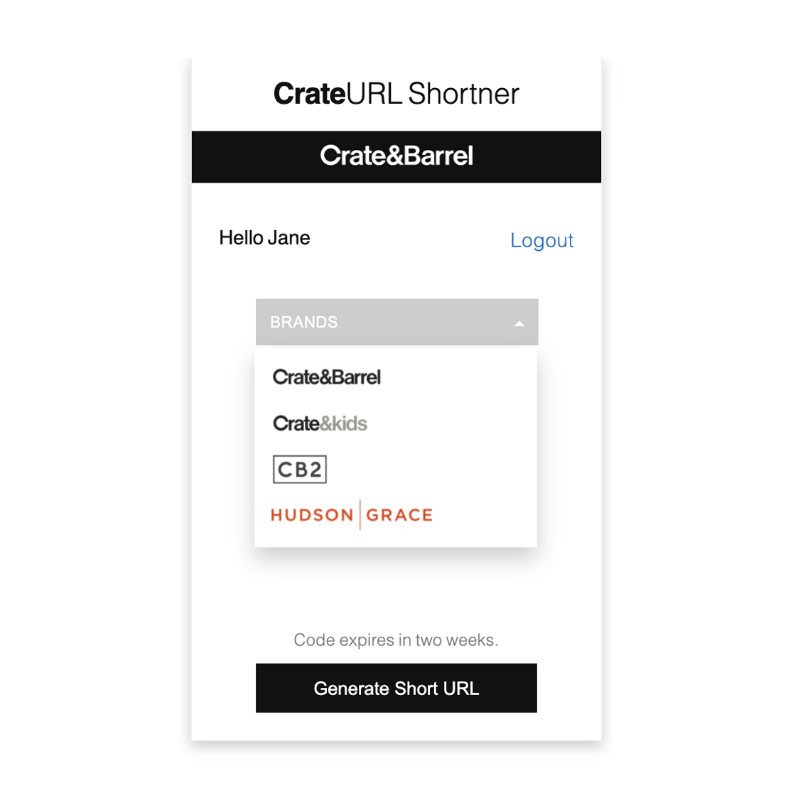 Crate&Barrel URL Shortner